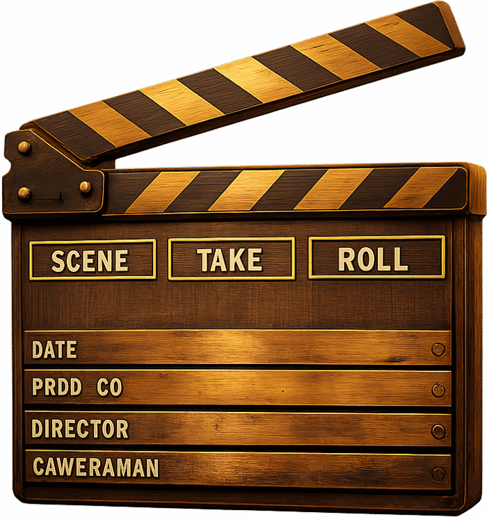 Vintage wooden movie clapperboard